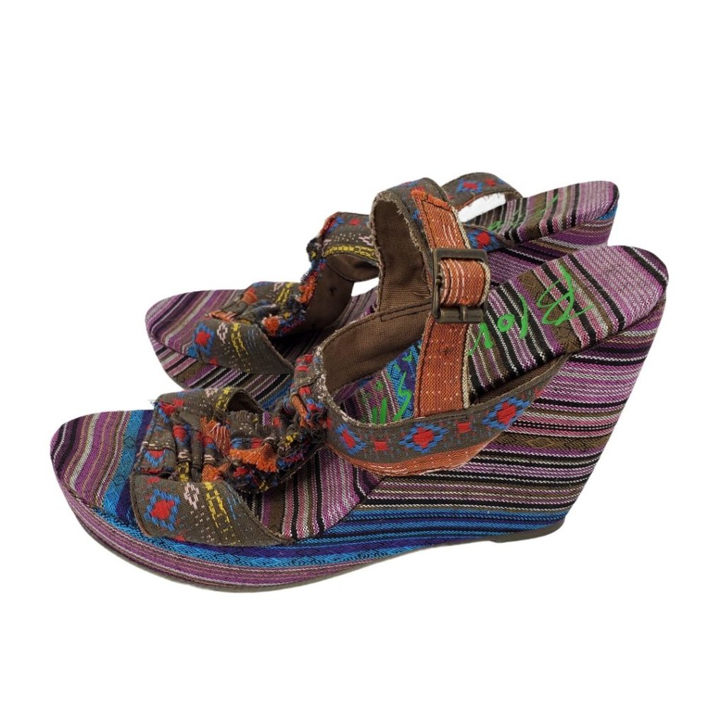 Blowfish Multi Color Canvas Bohemian Wedge Sandals - image 2